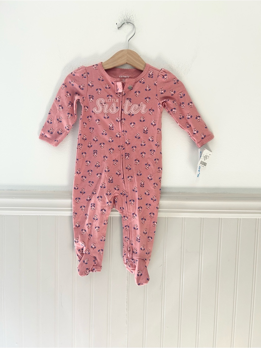 ⭐️ NEW Carter's 6 Months  Pink 'Little Sister' Floral Footed One-Piece